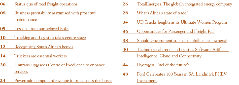 06 Status quo of road freight operations 08 Business profitability maximised with proactive maintenance 09 Lessons fr...
