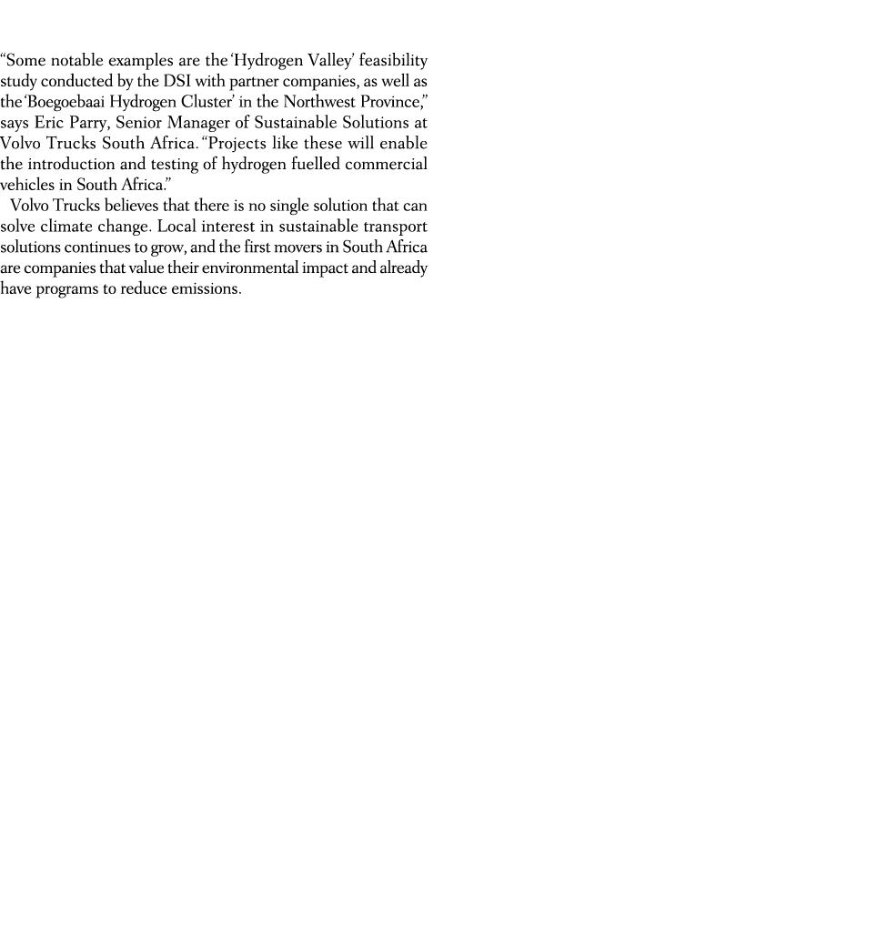 “Some notable examples are the ‘Hydrogen Valley’ feasibility study conducted by the DSI with partner companies, as we...