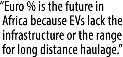 “Euro % is the future in Africa because EVs lack the infrastructure or the range for long distance haulage.”