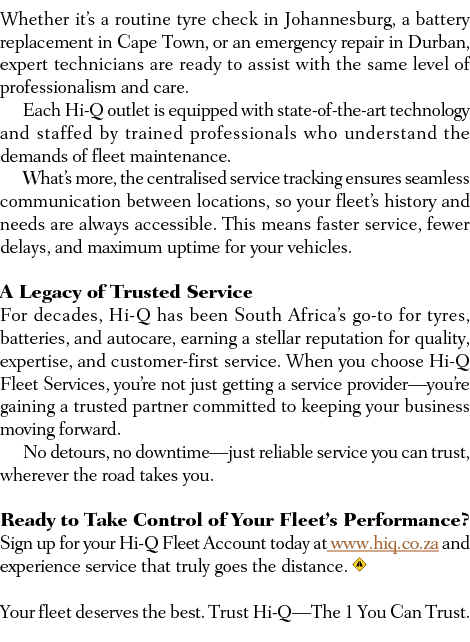 Whether it’s a routine tyre check in Johannesburg, a battery replacement in Cape Town, or an emergency repair in Durb...