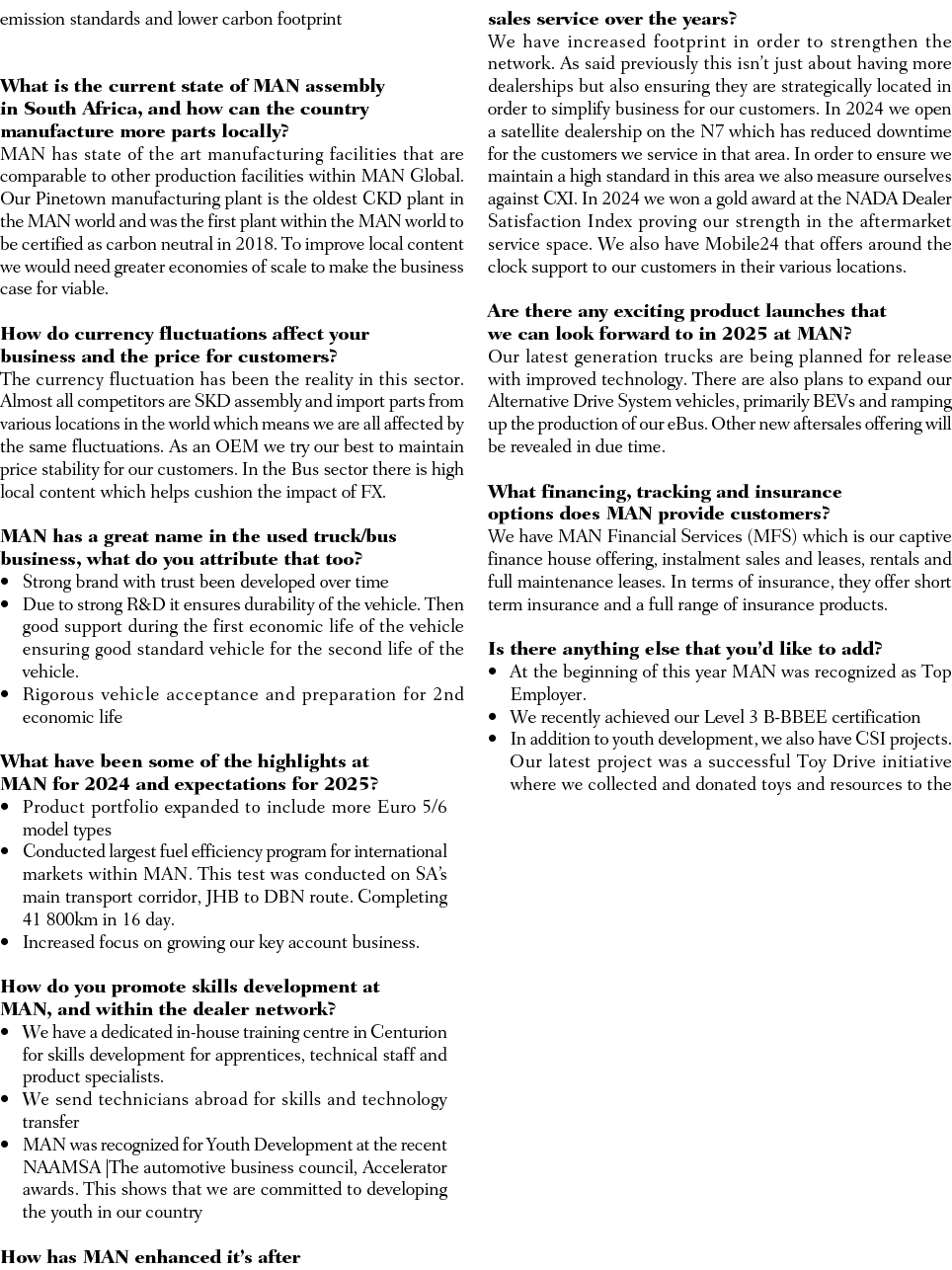 emission standards and lower carbon footprint What is the current state of MAN assembly in South Africa, and how can ...