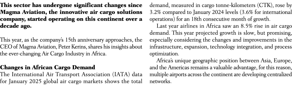 This sector has undergone significant changes since Magma Aviation, the innovative air cargo solutions company, start...